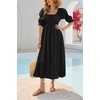 image:imageRVivimos Womens Summer Square Neck Elastic Empire Waist Midi DressBlack