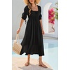 image:imageRVivimos Womens Summer Square Neck Elastic Empire Waist Midi DressBlack