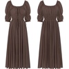 image:imageRVivimos Womens Summer Square Neck Elastic Empire Waist Midi DressBrown