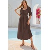 image:imageRVivimos Womens Summer Square Neck Elastic Empire Waist Midi DressBrown