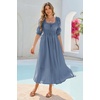 image:imageRVivimos Womens Summer Square Neck Elastic Empire Waist Midi DressDusty Blue