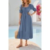 image:imageRVivimos Womens Summer Square Neck Elastic Empire Waist Midi DressDusty Blue