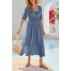 image:imageRVivimos Womens Summer Square Neck Elastic Empire Waist Midi DressDusty Blue