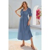 image:imageRVivimos Womens Summer Square Neck Elastic Empire Waist Midi DressDusty Blue