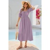 image:imageRVivimos Womens Summer Square Neck Elastic Empire Waist Midi DressDusty Purple