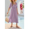 image:imageRVivimos Womens Summer Square Neck Elastic Empire Waist Midi DressDusty Purple