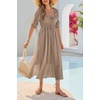 image:imageRVivimos Womens Summer Square Neck Elastic Empire Waist Midi DressKhaki