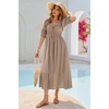 image:imageRVivimos Womens Summer Square Neck Elastic Empire Waist Midi DressKhaki