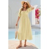 image:imageRVivimos Womens Summer Square Neck Elastic Empire Waist Midi DressLight Yellow