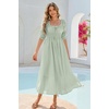image:imageRVivimos Womens Summer Square Neck Elastic Empire Waist Midi DressSage Green