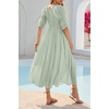 image:imageRVivimos Womens Summer Square Neck Elastic Empire Waist Midi DressSage Green