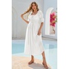 image:imageRVivimos Womens Summer Square Neck Elastic Empire Waist Midi DressWhite