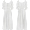 image:imageRVivimos Womens Summer Square Neck Elastic Empire Waist Midi DressWhite