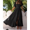 image:imageRVivimos Womens Summer Square Neck Smocked Slit Maxi DressBlack