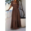 image:imageRVivimos Womens Summer Square Neck Smocked Slit Maxi DressBrown