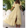 image:imageRVivimos Womens Summer Square Neck Smocked Slit Maxi DressLight Yellow