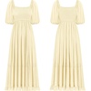 image:imageRVivimos Womens Summer Square Neck Smocked Slit Maxi DressLight Yellow