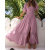 image:imageRVivimos Womens Summer Square Neck Smocked Slit Maxi DressMauve