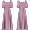 image:imageRVivimos Womens Summer Square Neck Smocked Slit Maxi DressMauve