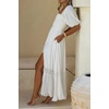 image:imageRVivimos Womens Summer Square Neck Smocked Slit Maxi DressWhite