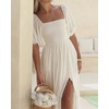 image:imageRVivimos Womens Summer Square Neck Smocked Slit Maxi DressWhite