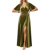 image:imageRVivimos Womens Elastic Waist Front Slit Maxi Velvet DressArmy Green