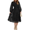 image:imageRVivimos Womens Fall Chiffon Jacquard Button Down Midi DressBlack