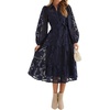image:imageRVivimos Womens Fall Chiffon Jacquard Button Down Midi DressNavy Blue