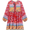image:imageRVivimos Womens Long Sleeve Floral Print Tunic Mini DressRed2
