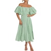 image:imageRVivimos Womens Off Shoulder Puff Sleeve ALine Midi DressSage Green