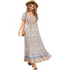 image:imageRVivimos Womens Summer Boho Floral Print V Neck Flowy DressBeige