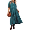 image:imageRVivimos Womens Summer Cotton Button Down Midi Dress with PocketsTeal