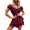 image:imageRVivimos Womens Summer Smocked Waist Layered Mini DressBurgundy