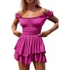 image:imageRVivimos Womens Summer Smocked Waist Layered Mini DressFuchsia