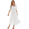 image:imageRVivimos Womens Summer Square Neck Elastic Empire Waist Midi DressWhite