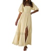 image:imageRVivimos Womens Summer Square Neck Smocked Slit Maxi DressLight Yellow