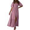 image:imageRVivimos Womens Summer Square Neck Smocked Slit Maxi DressMauve
