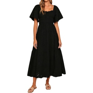 image:imageRVivimos Womens Cotton Eyelet Embroidery ALine Midi DressBlack