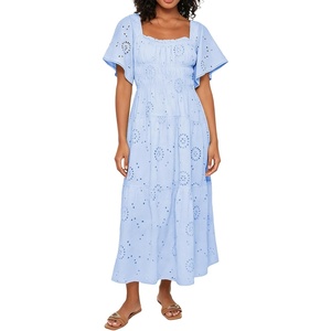 image:imageRVivimos Womens Cotton Eyelet Embroidery ALine Midi DressLight Blue