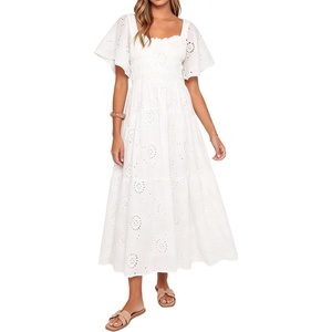 image:imageRVivimos Womens Cotton Eyelet Embroidery ALine Midi DressWhite