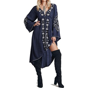 image:imageRVivimos Womens Floral Embroidered High Low Long DressesNavy Blue