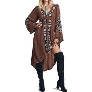 image:imageRVivimos Womens Floral Embroidered High Low Long DressesRed Brown
