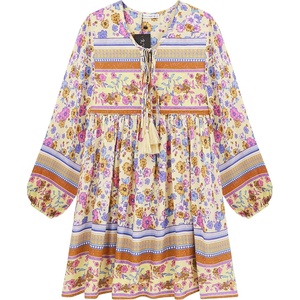 image:imageRVivimos Womens Long Sleeve Floral Print Tunic Mini DressBeige