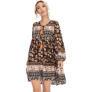 image:imageRVivimos Womens Long Sleeve Floral Print Tunic Mini DressMulti Black