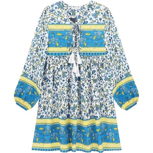 image:imageRVivimos Womens Long Sleeve Floral Print Tunic Mini DressWhiteblue1