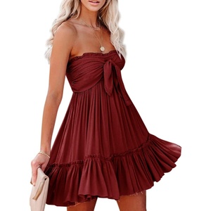 image:imageRVivimos Womens Summer Boho Sleeveless Tube Top Mini DressBurgundy
