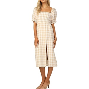 image:imageRVivimos Womens Summer Cotton OffShoulder Midi DressYellowplaid