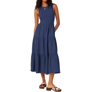 image:imageRVivimos Womens Summer Cotton Smocked Flowy Tank Midi Dress with PocketsNavy Blue
