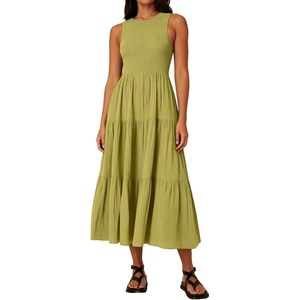 image:imageRVivimos Womens Summer Cotton Smocked Flowy Tank Midi Dress with PocketsOlive Green