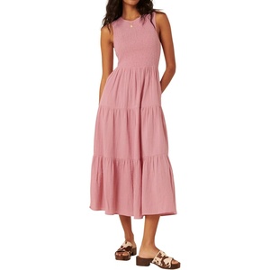 image:imageRVivimos Womens Summer Cotton Smocked Flowy Tank Midi Dress with PocketsPink